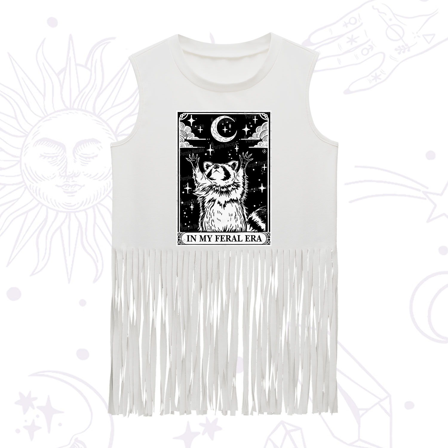 Purplehecate The In My Feral Era Oracle Card Fringe Tank Top