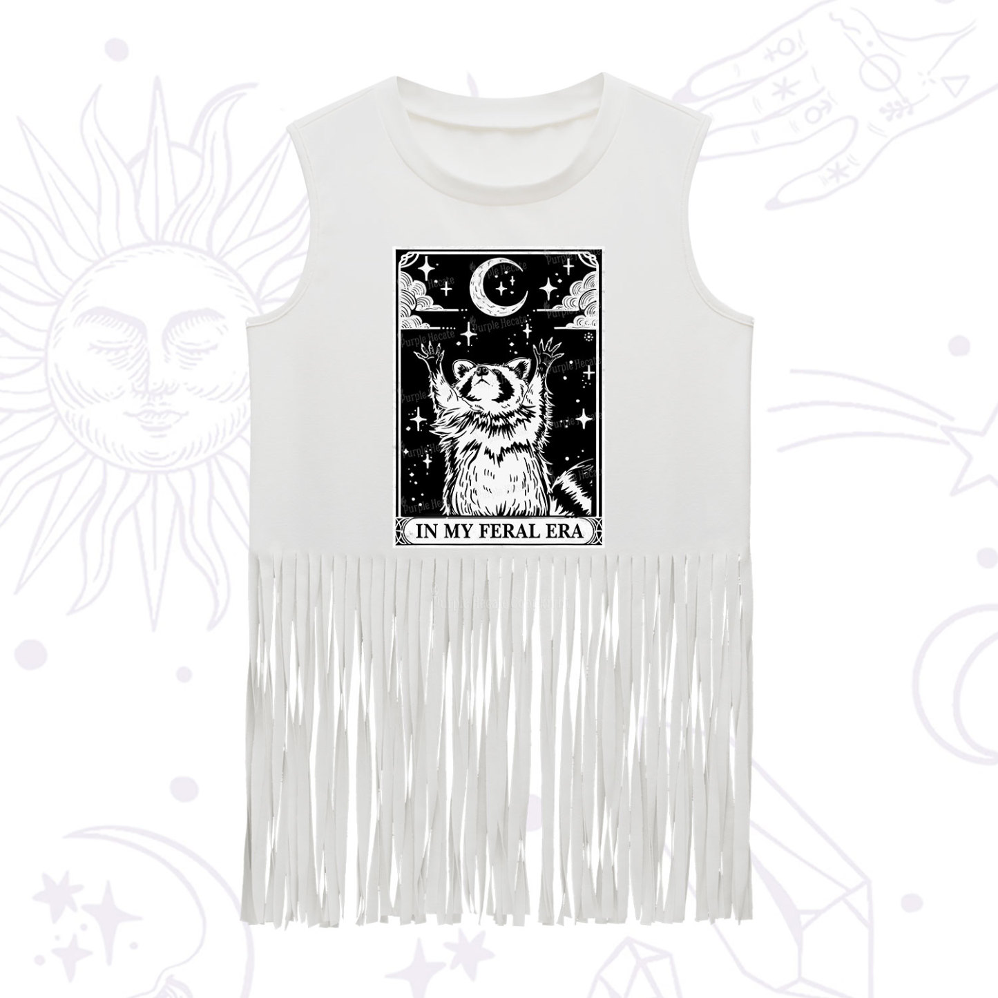 Purplehecate The In My Feral Era Oracle Card Fringe Tank Top