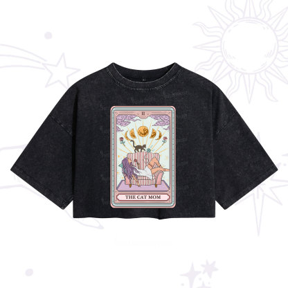 Purplehecate The Cat Mom Tarot Washed Cropped T-Shirt