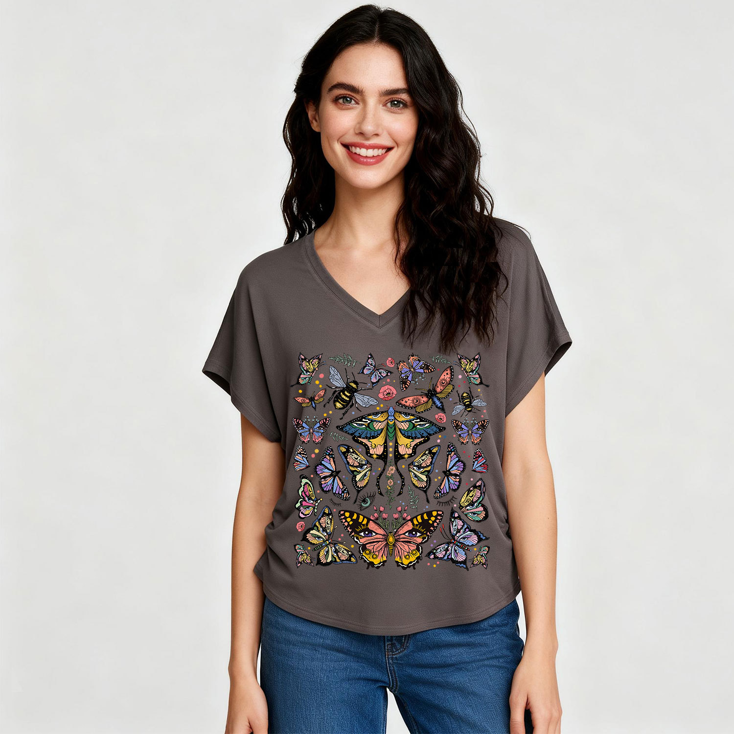 Purplehecate Mystical Butterfly & Moth V-Neck T-Shirt