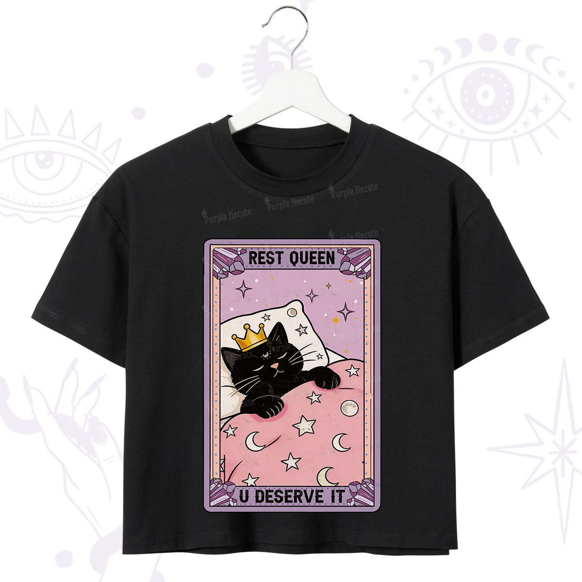 Purplehecate The Rest Queen Cat Tarot Crop T-Shirt
