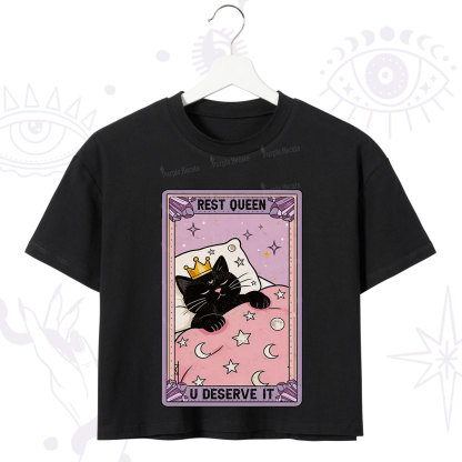 Purplehecate The Rest Queen Cat Tarot Crop T-Shirt