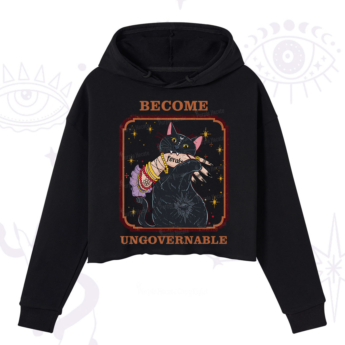 Purplehecate Become Ungovernable Cat Crop Hoodie