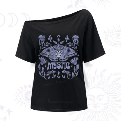 Purplehecate Celestial Moth Mushrooms One Shoulder T-Shirt