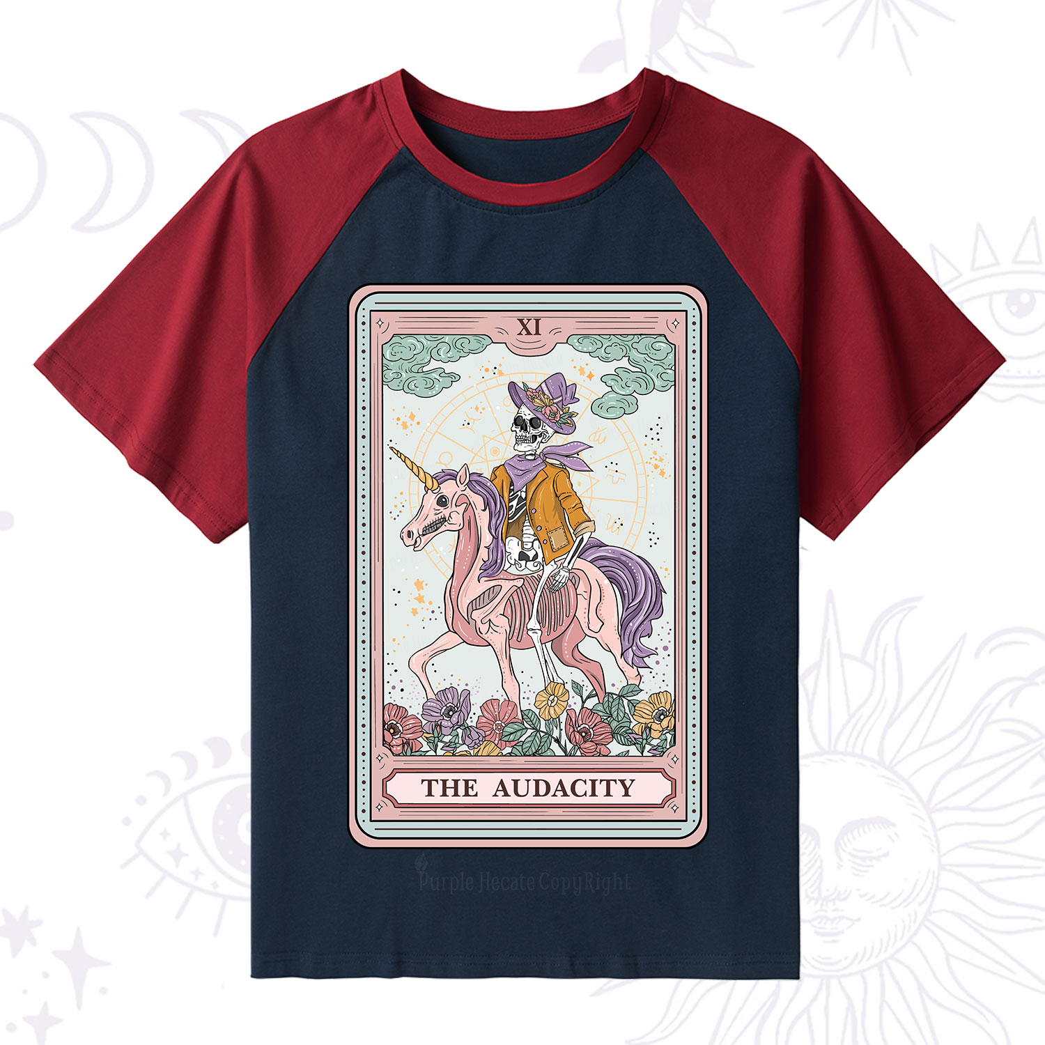 Purplehecate The Audacity Tarot Card Raglan Short Sleeve T‑Shirt