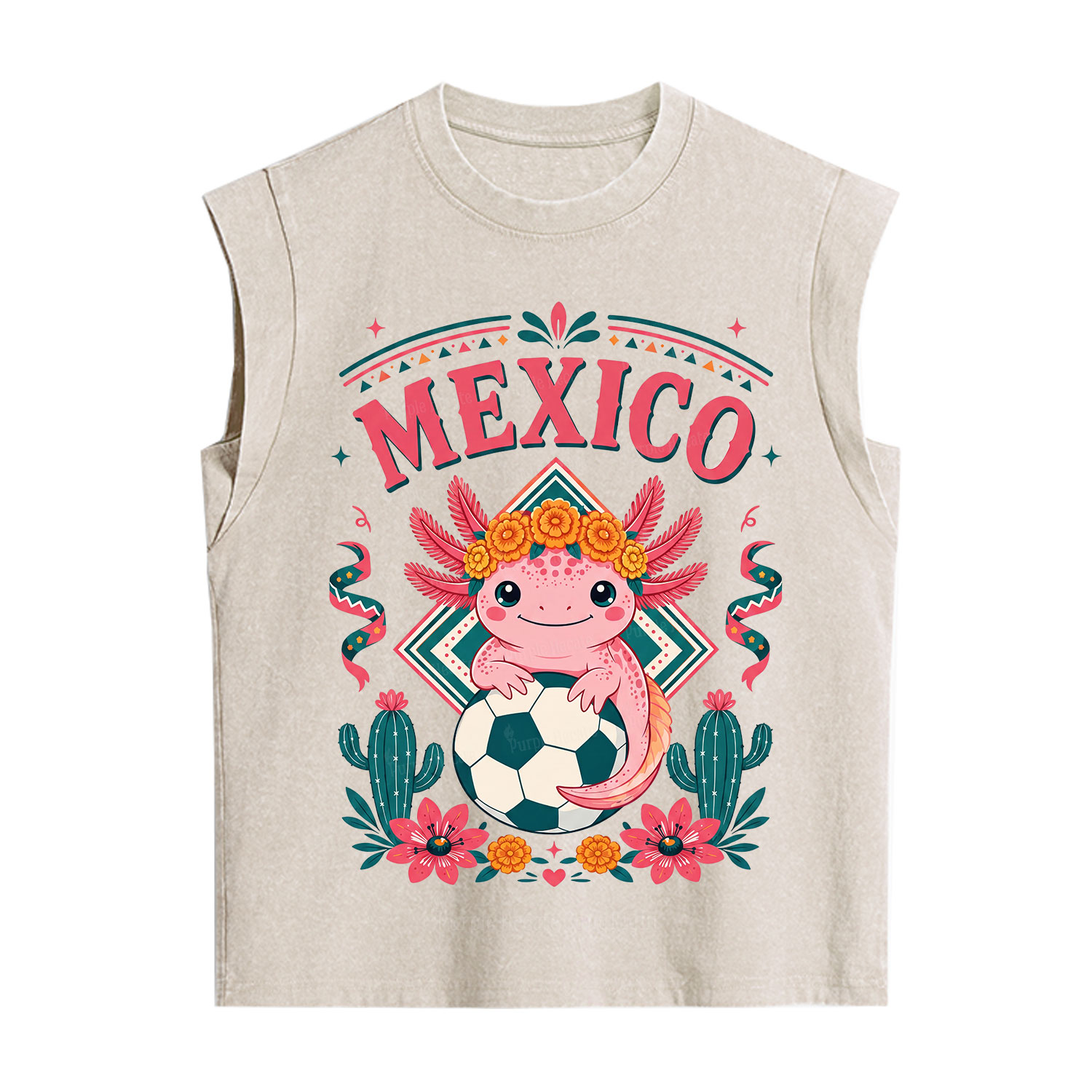 Purplehecate Floral Axolotl Mexico Football Vintage Washed Tank