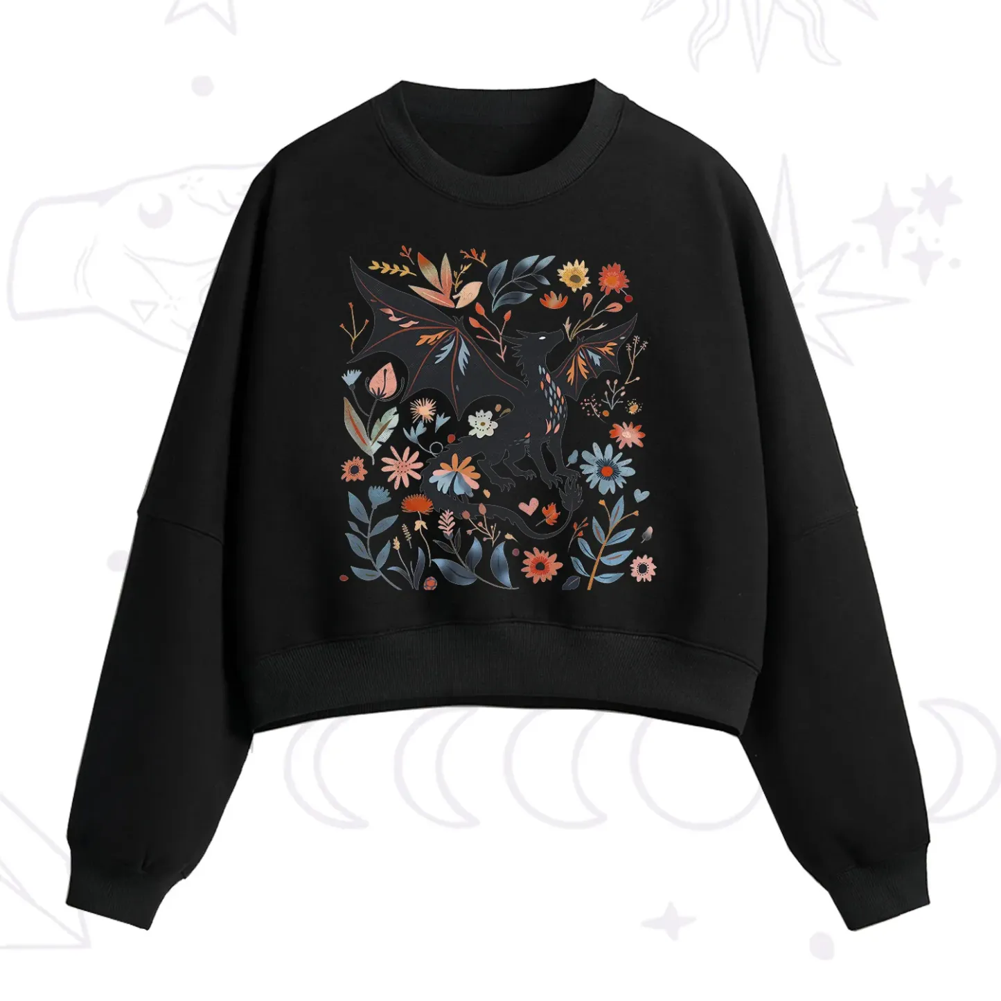 Purplehecate Vintage Fantasy Wyvern Bookish Fleece Cropped Sweatshirt