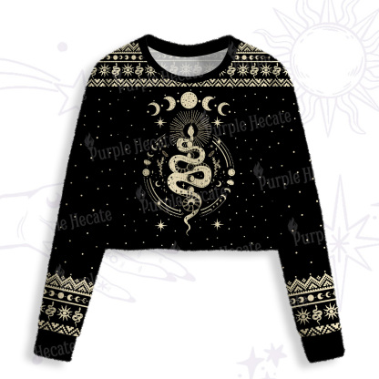 Purplehecate Snake And Moon Phase Comfort Crop Fuzzy Ugly Sweatshirt