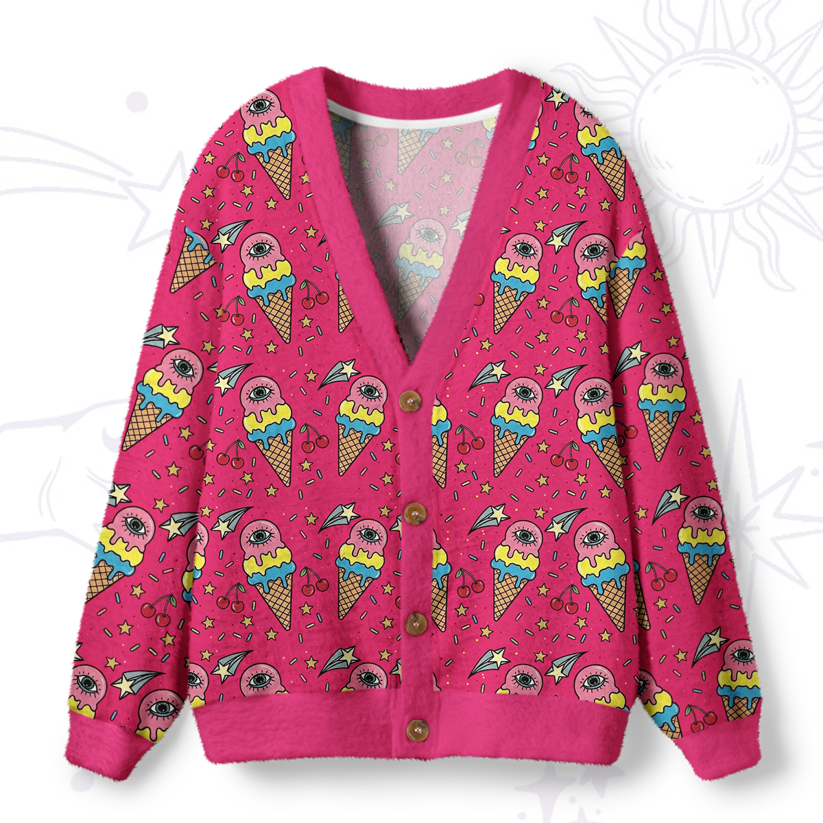 Purplehecate Melting Monster Ice Cream Ugly Cardigan Sweaters