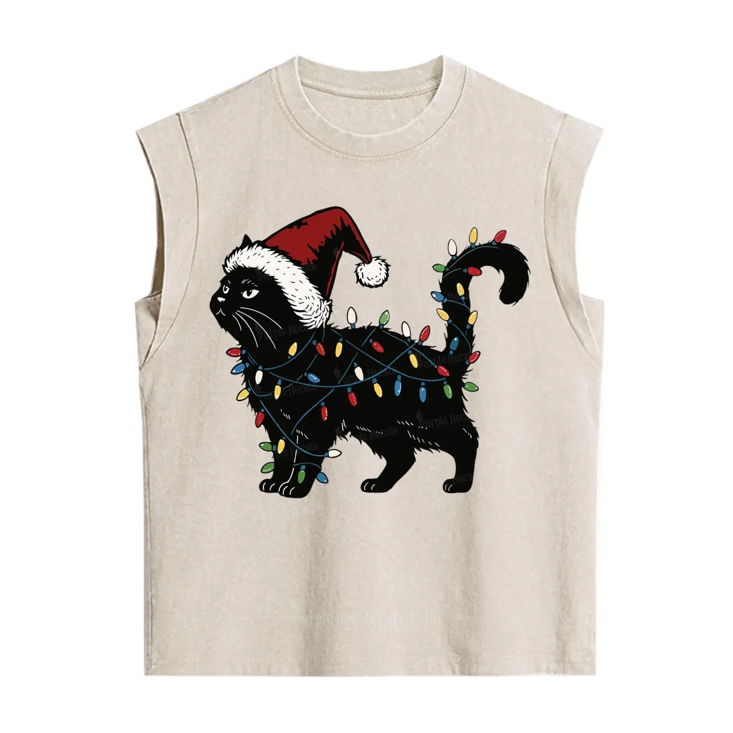 Purplehecate Cute Cat Christmas Vintage Washed Tank