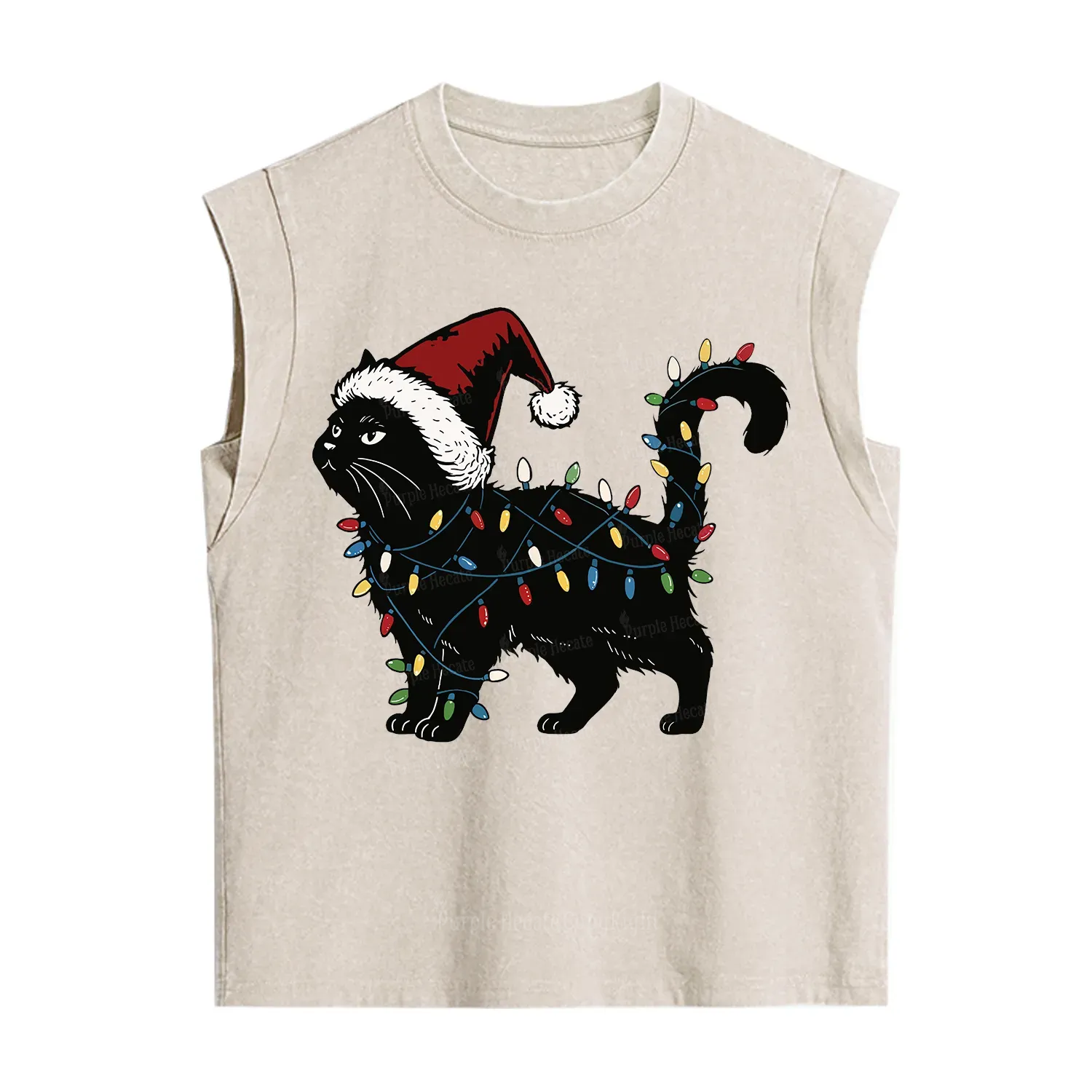 Purplehecate Cute Cat Christmas Vintage Washed Tank