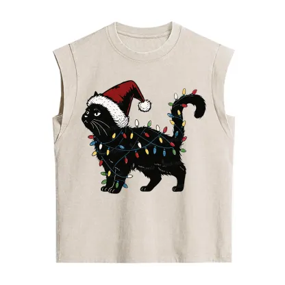 Purplehecate Cute Cat Christmas Vintage Washed Tank