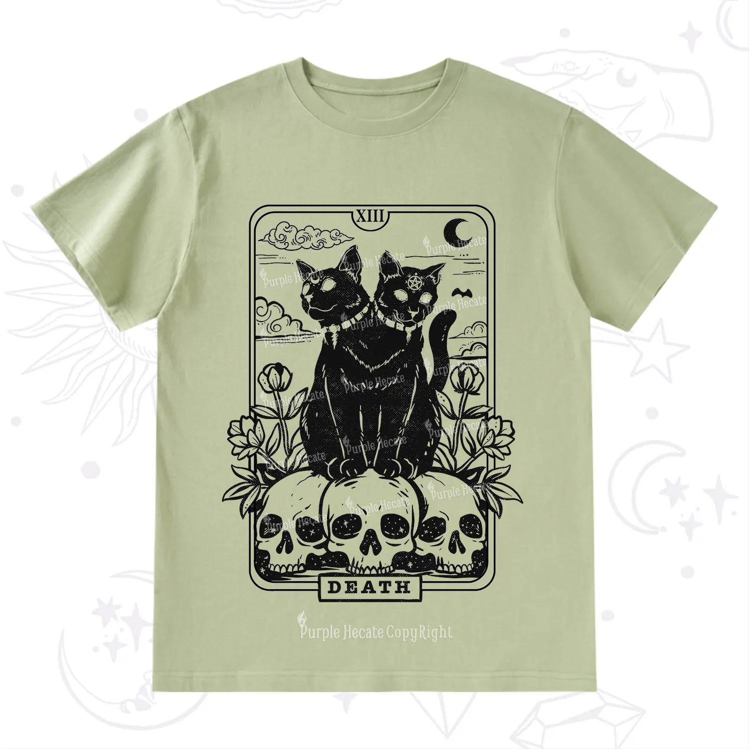 Purplehecate The Black Cat Death Tarot Card T-Shirt