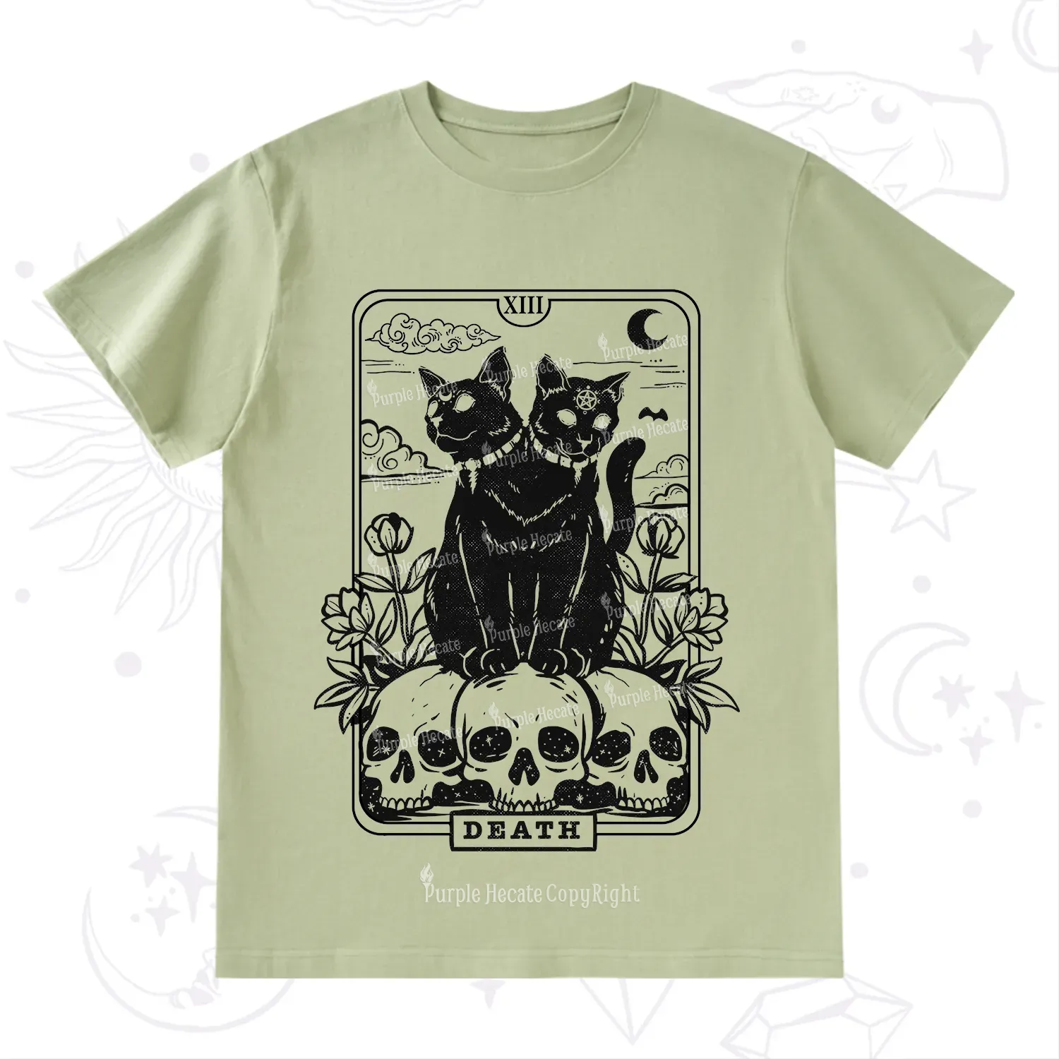 Purplehecate The Black Cat Death Tarot Card T-Shirt