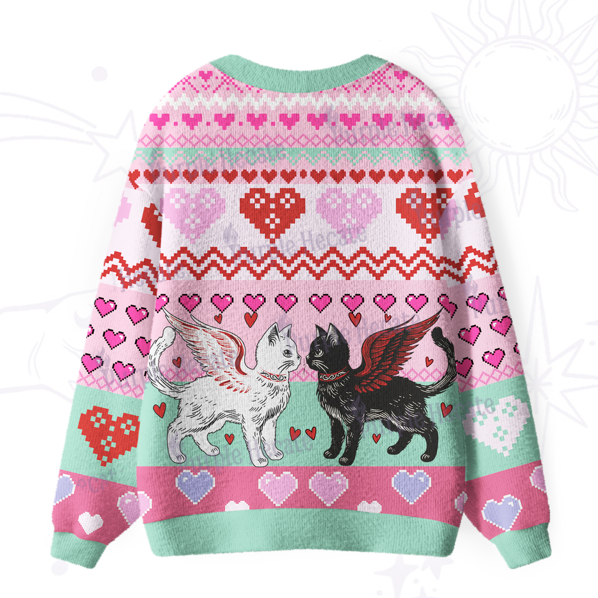 Purplehecate Angel & Demon Cats Ugly Cardigan Sweaters