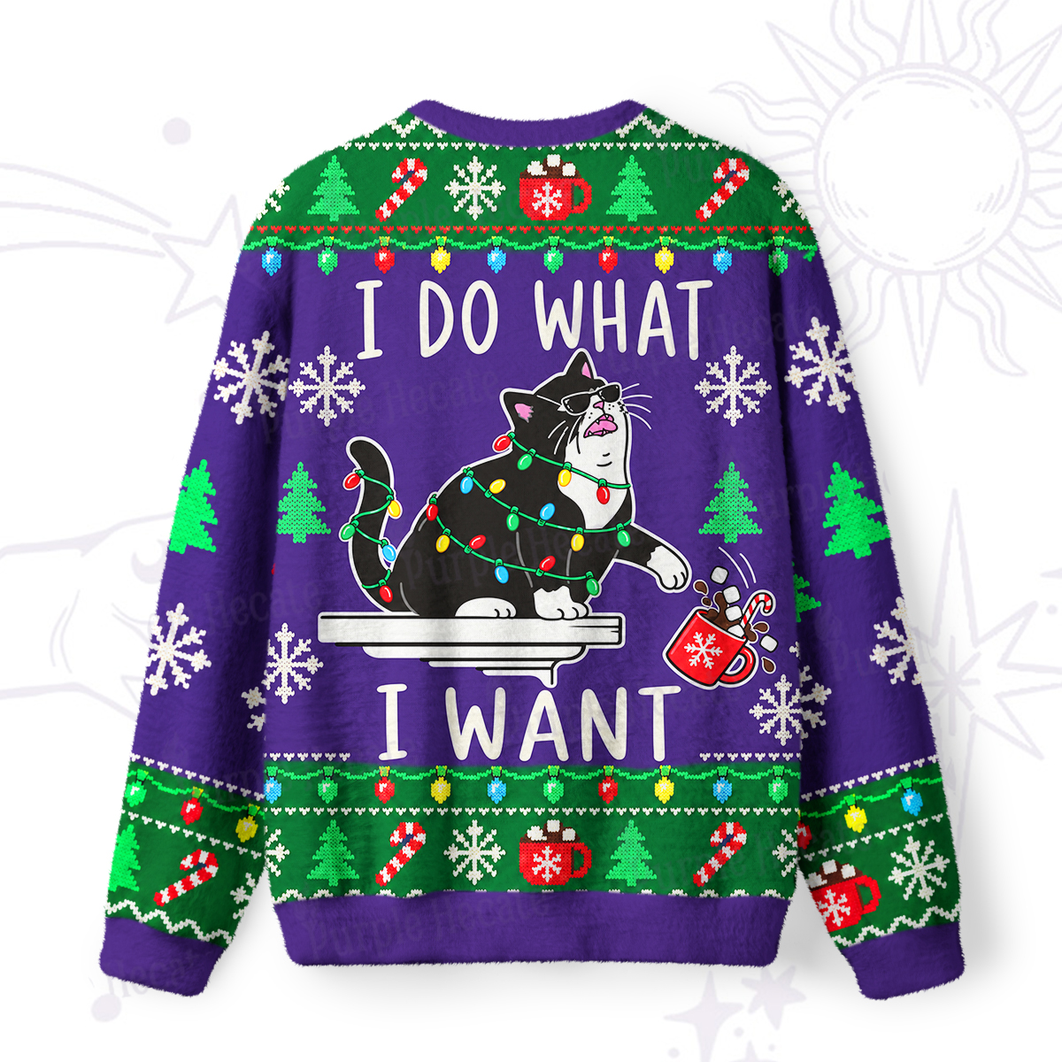 Purplehecate I Do What I Want Cat Christmas Fuzzy Ugly Sweatshirt