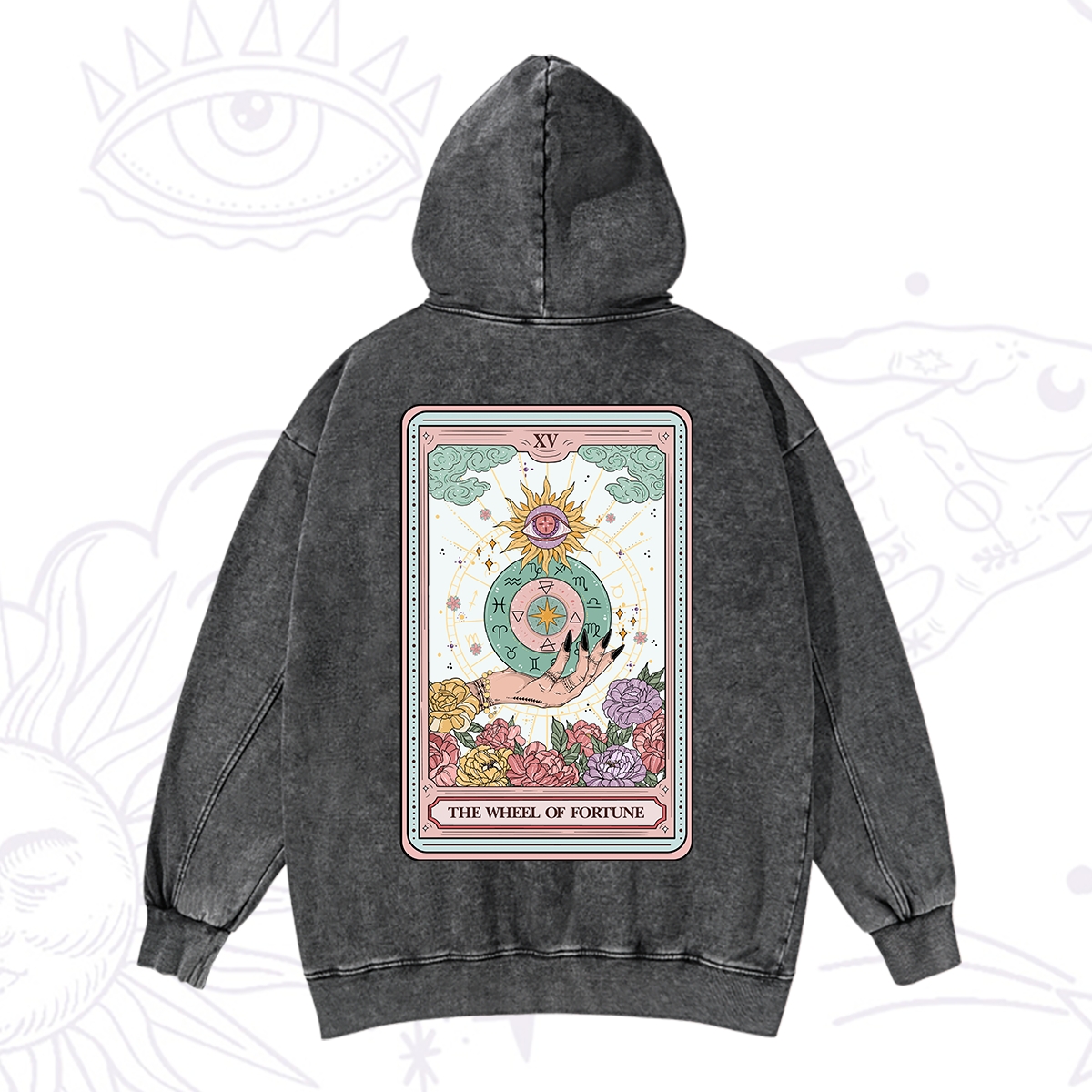 Purplehecate The Wheel of Fortune Tarot Card Washed Hoodie