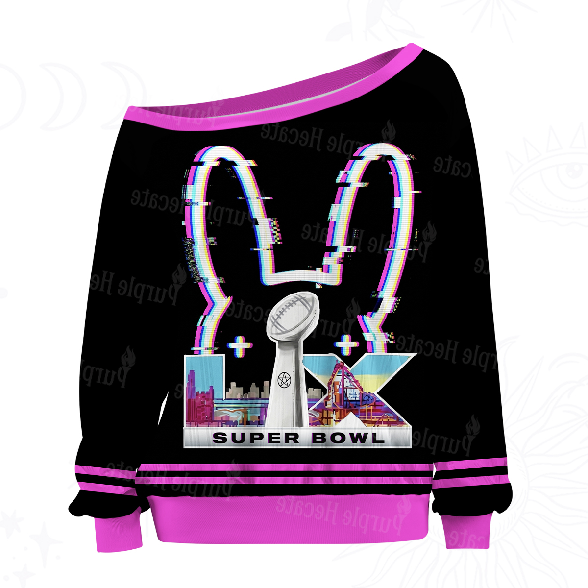 Purplehecate Neon Bunny Beats No.94 Off The Shoulder Graphic Jersey