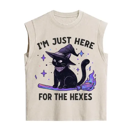 Purplehecate I'm Just Here for the Hexes Witch Cat Vintage Washed Tank