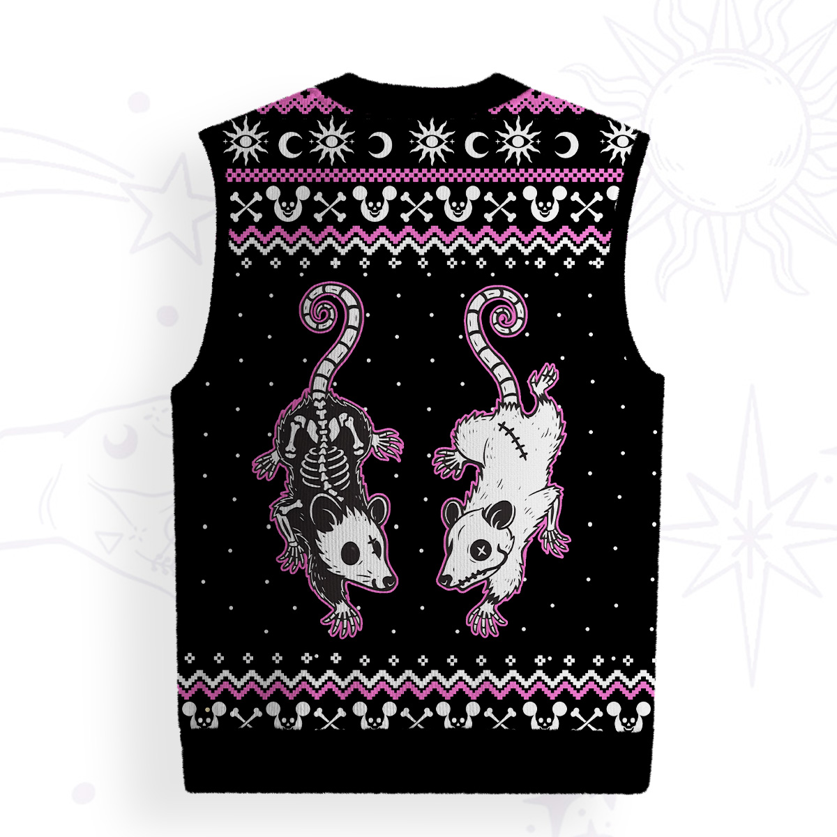 Purplehecate Moonlit Skeleton Rats Ugly Sweater Vest