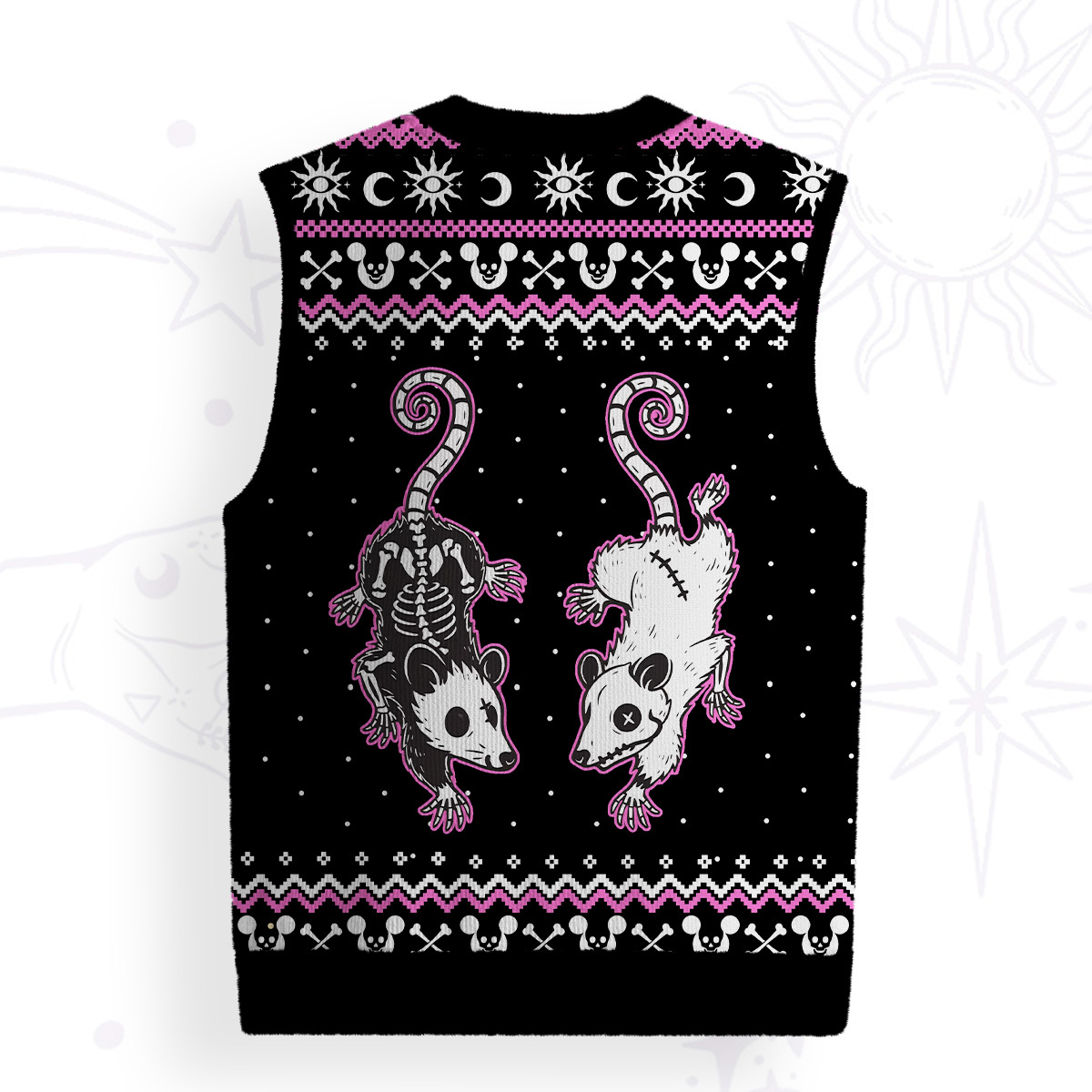 Purplehecate Moonlit Skeleton Rats Ugly Sweater Vest