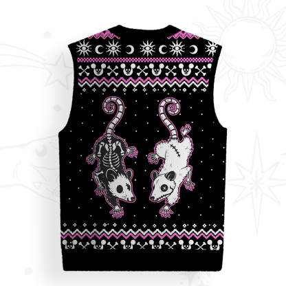 Purplehecate Moonlit Skeleton Rats Ugly Sweater Vest