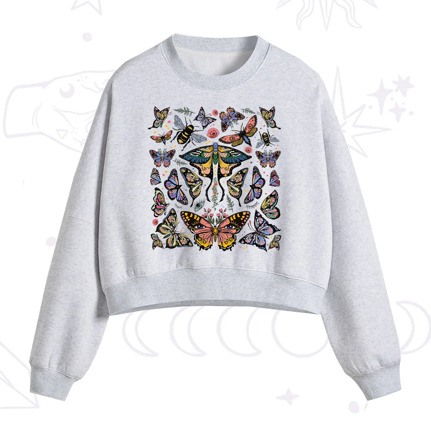 Purplehecate Mystical Butterfly & Moth Fleece Cropped Sweatshirt
