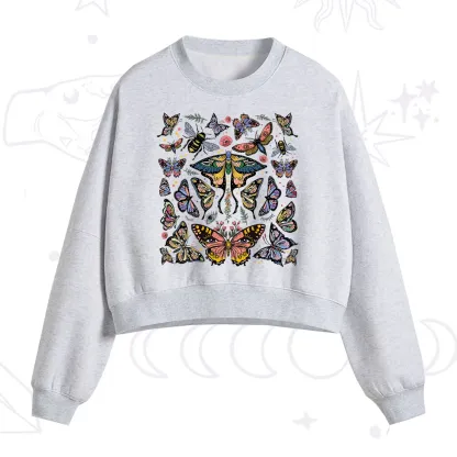 Purplehecate Mystical Butterfly & Moth Fleece Cropped Sweatshirt