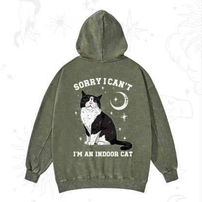 Purplehecate Sorry I Can't Go I'm an Indoor Cat Washed Hoodie