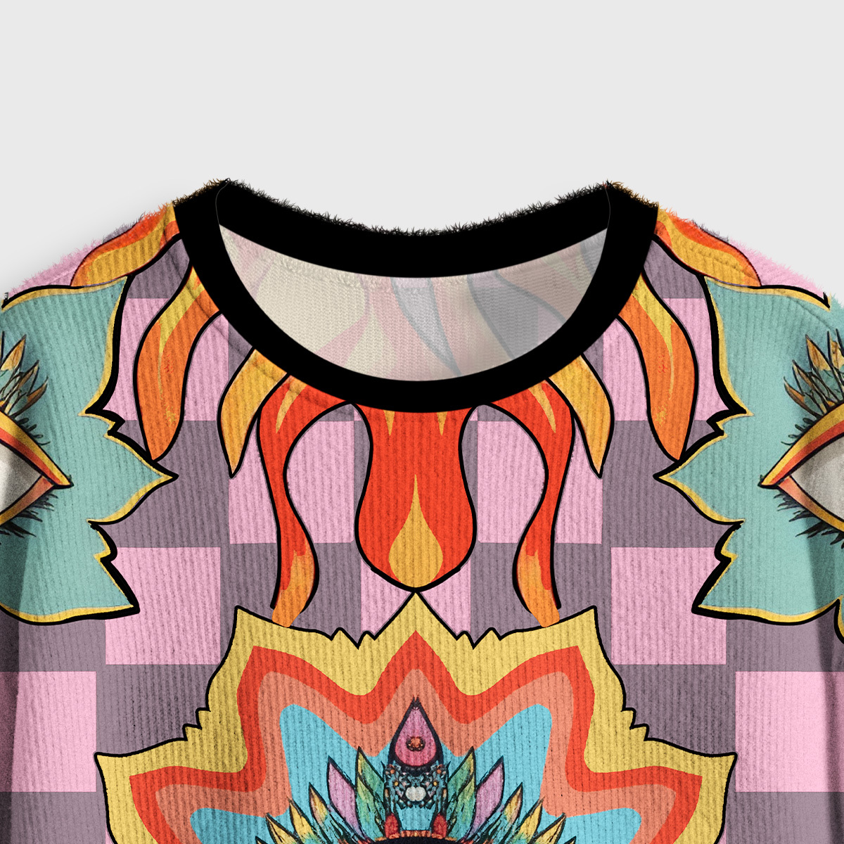 Purplehecate Awakening Flame Crop Fuzzy Ugly Sweatshirt