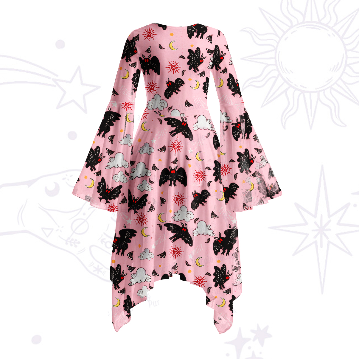 Purplehecate Cryptid Mothman Bell Sleeve Dress
