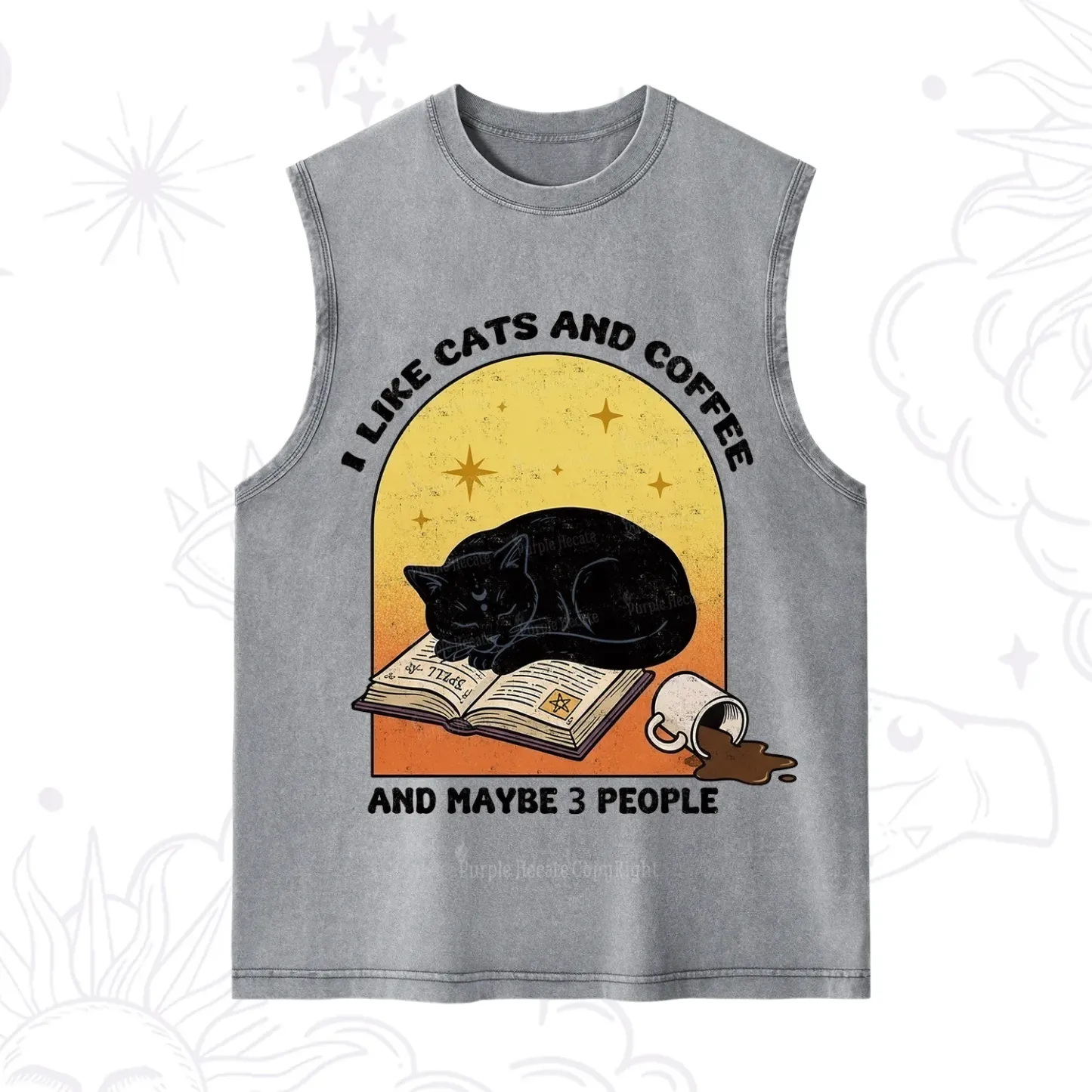 Purplehecate I Like Cats And Coffee Washed Tank
