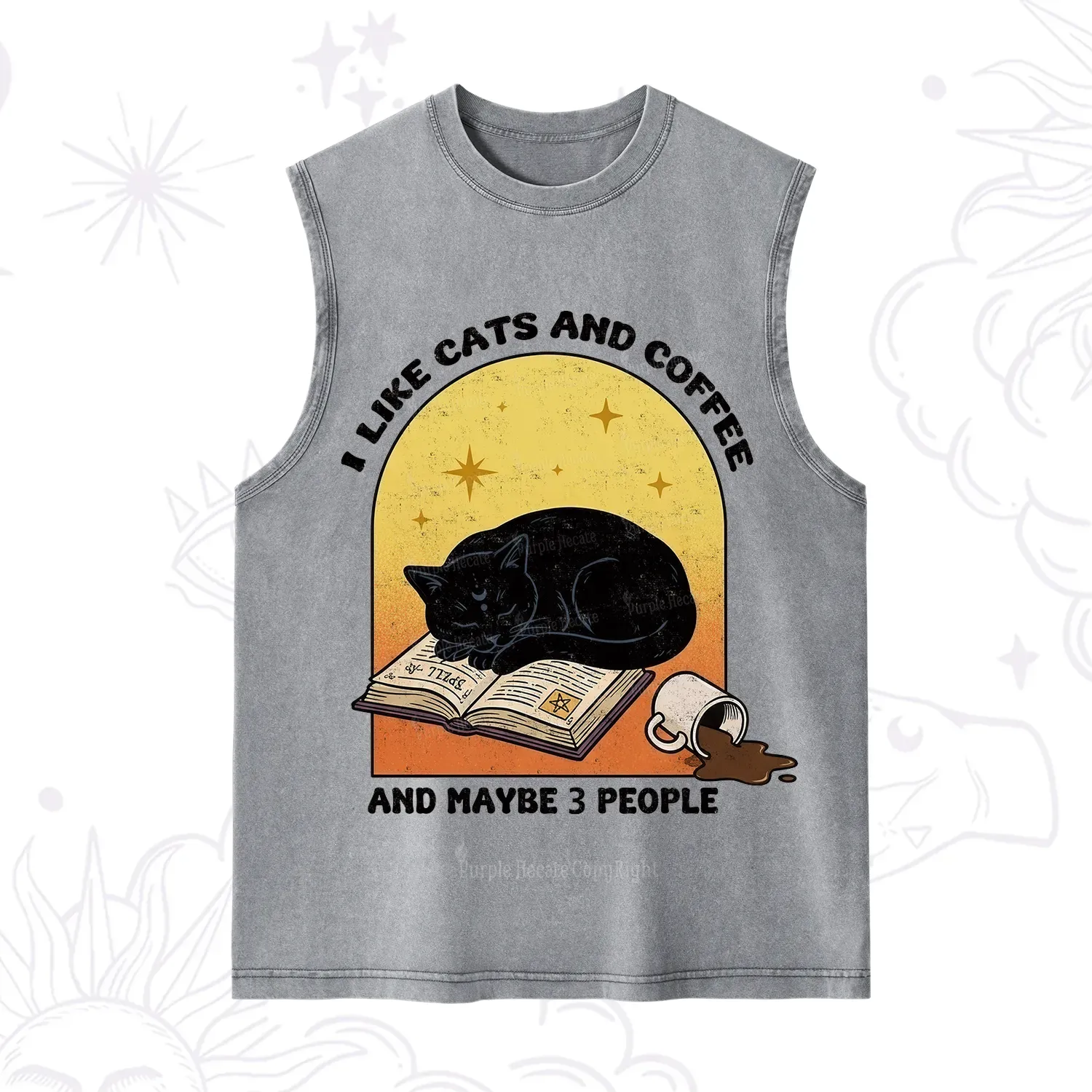 Purplehecate I Like Cats And Coffee Washed Tank