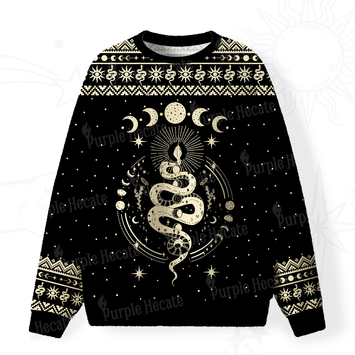 Purplehecate Snake And Moon Phase Comfort Fuzzy Ugly Sweatshirt