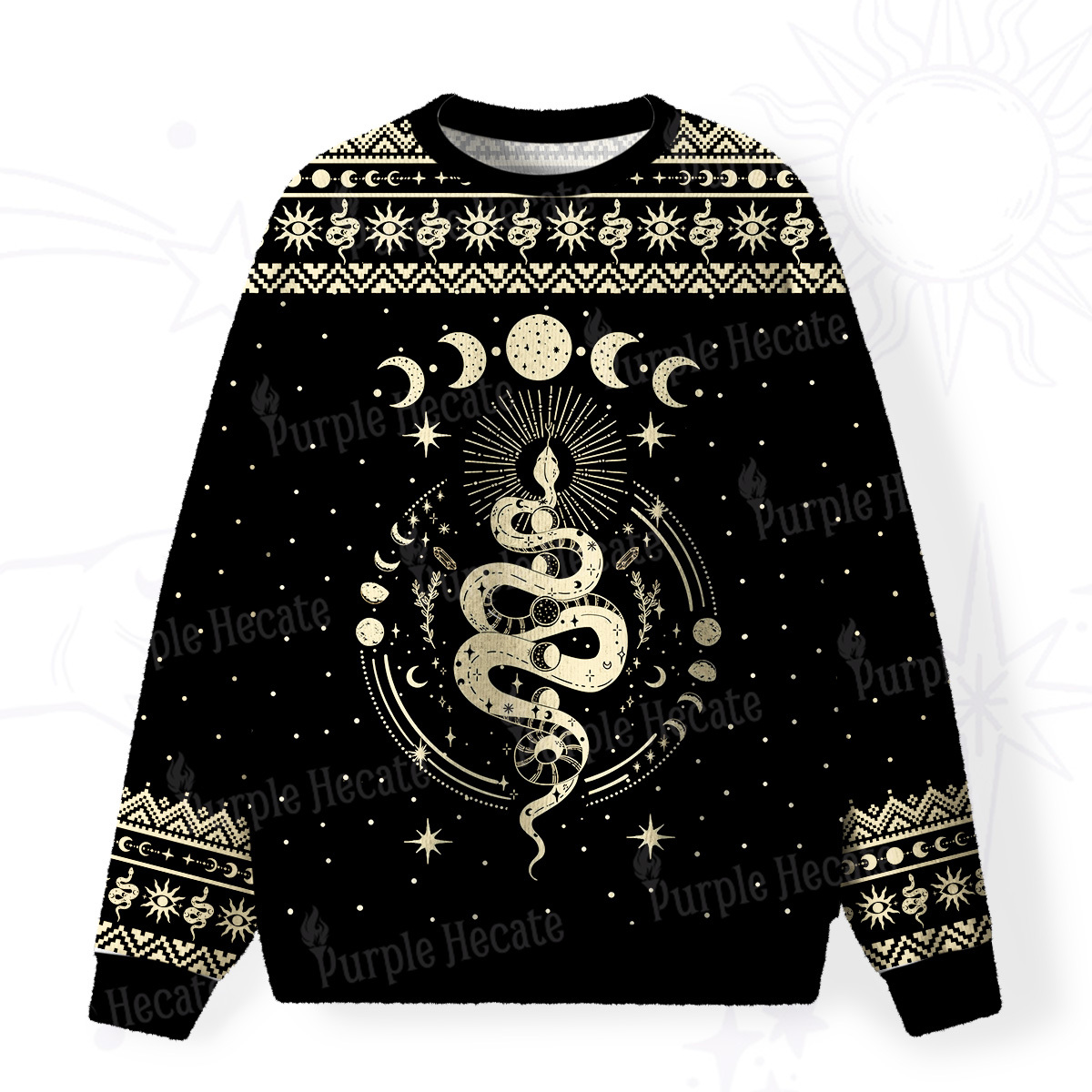 Purplehecate Snake And Moon Phase Comfort Fuzzy Ugly Sweatshirt