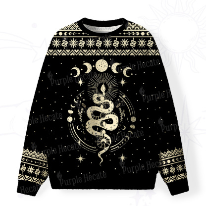 Purplehecate Snake And Moon Phase Comfort Fuzzy Ugly Sweatshirt