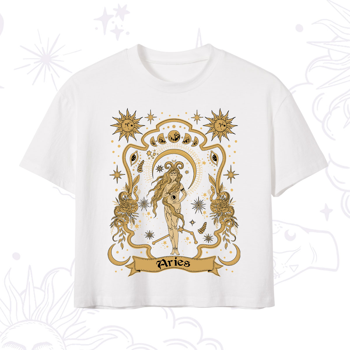 Purplehecate Aries' Astral Mirage Zodiac Crop T-Shirt 