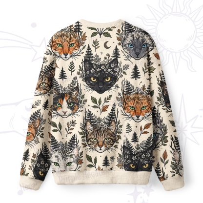 Purplehecate Enchanted Forest Cat Faces Fuzzy Ugly Sweatshirt