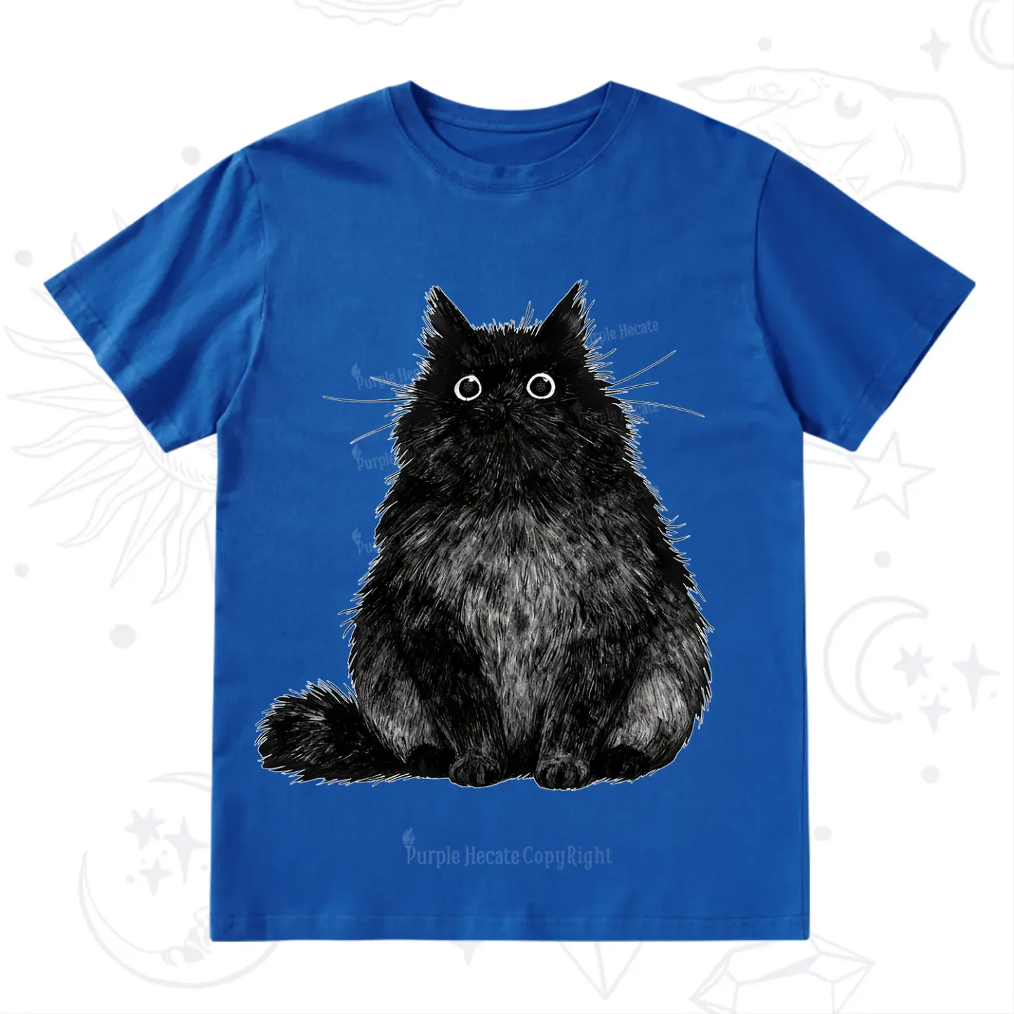Purplehecate Cute Black Fluffy Cat T-Shirt