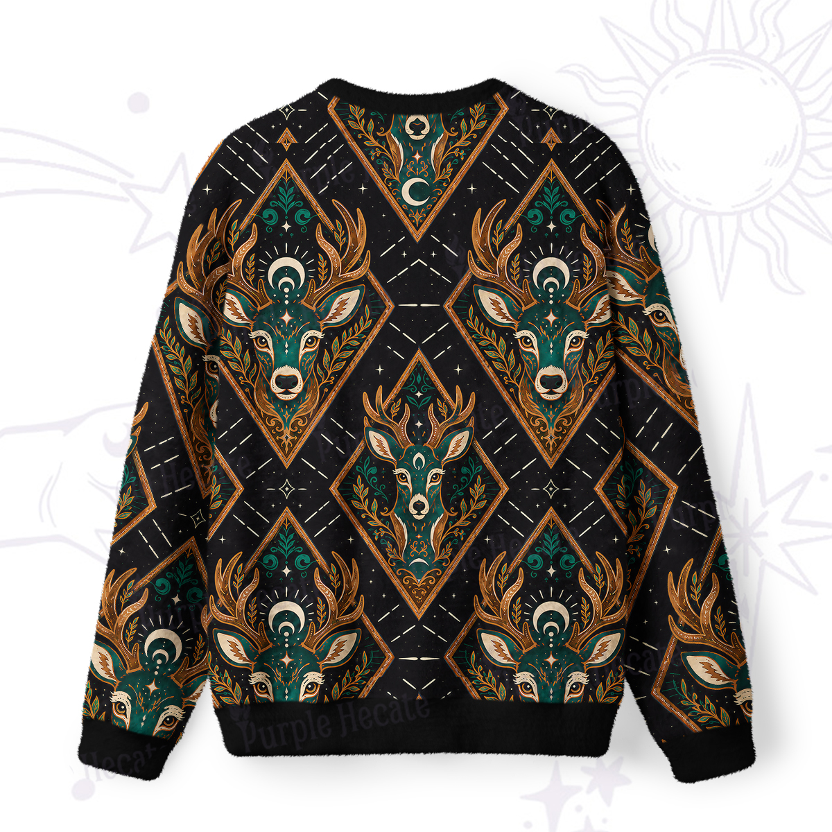 Purplehecate Mystic Forest Stag Fuzzy Ugly Sweatshirt