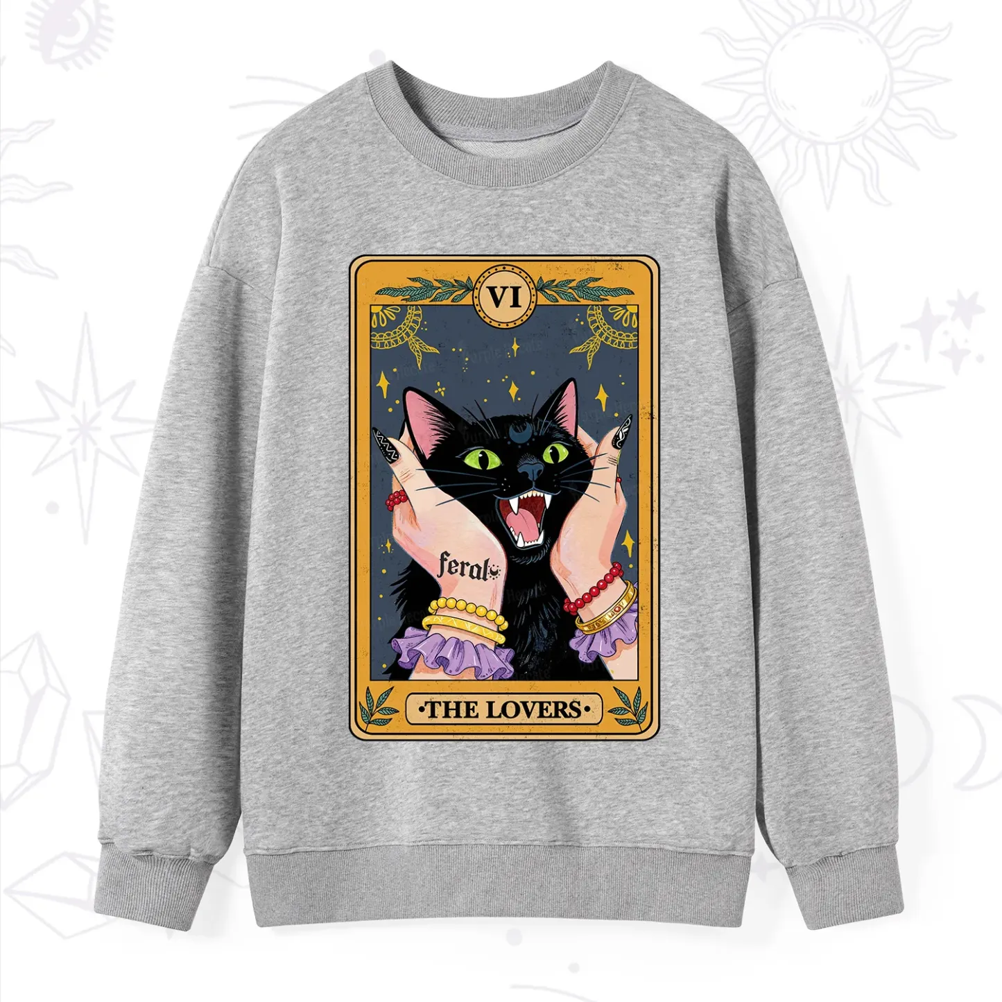 Purplehecate The Lovers Tarot Feral Cat Sweatshirt