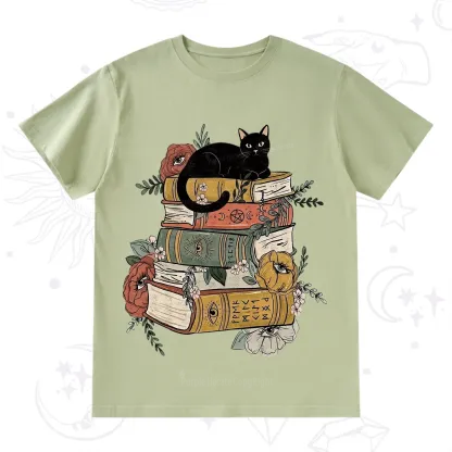 Purplehecate Black Cat on Books T-Shirt