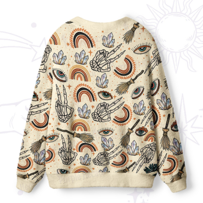 Purplehecate Mystic Rainbow & Crystal Print Ugly Cardigan Sweaters