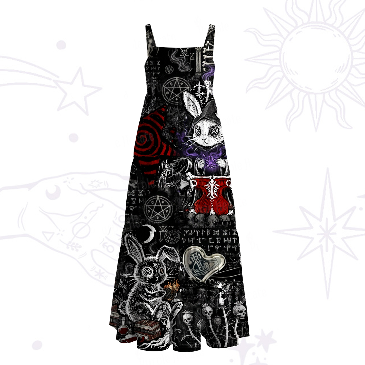 Purplehecate Gothic Cursed Bunny Ritual Wide Straps Maxi Dress