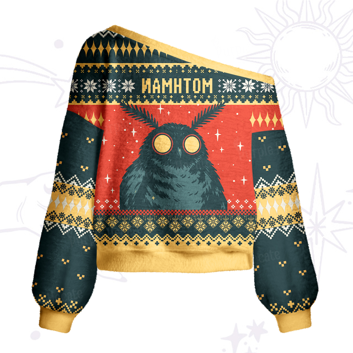Purplehecate Mothman Eating Soup One Shoulder Sweaters