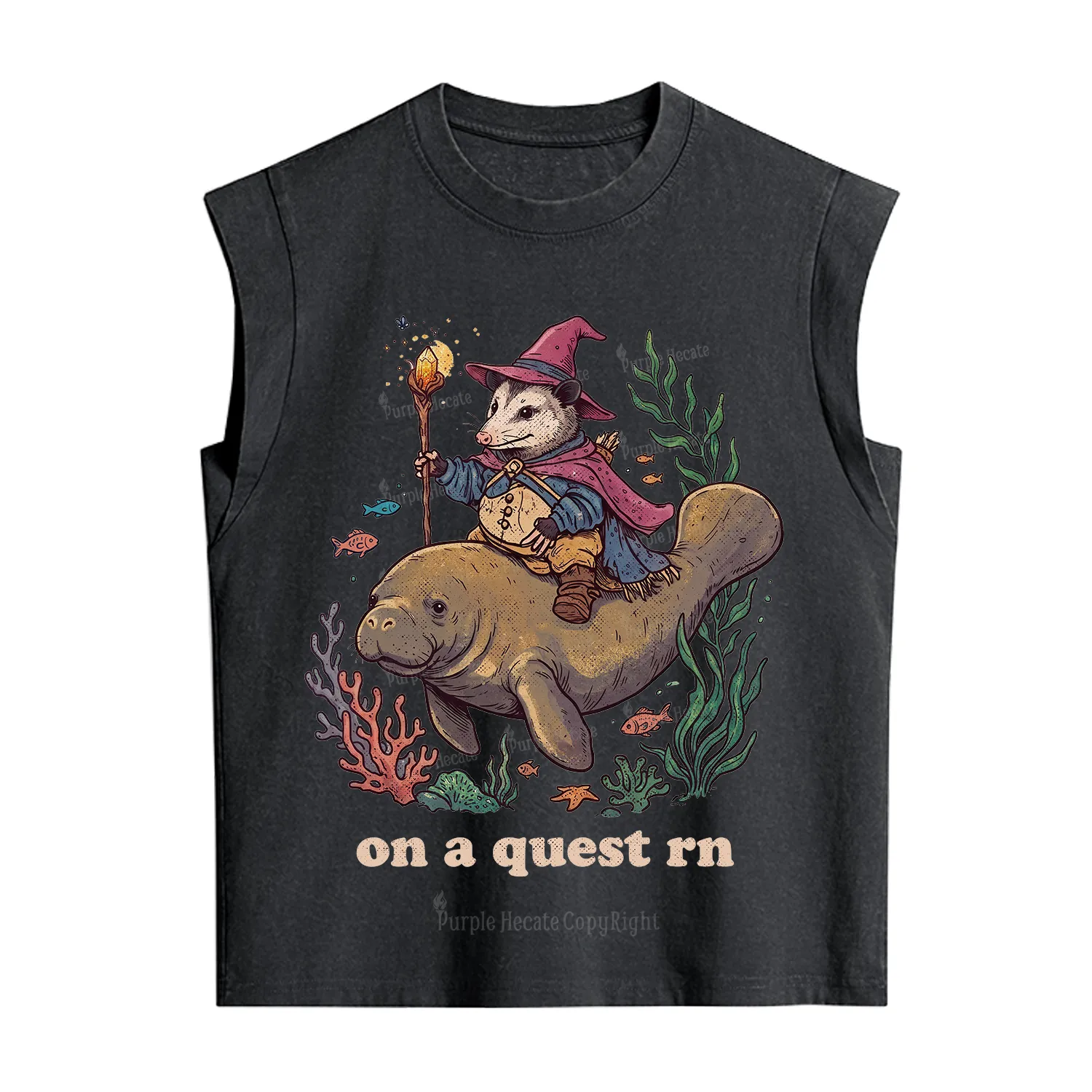 Purplehecate Opossum Wizard on Sea Quest Vintage Washed Tank