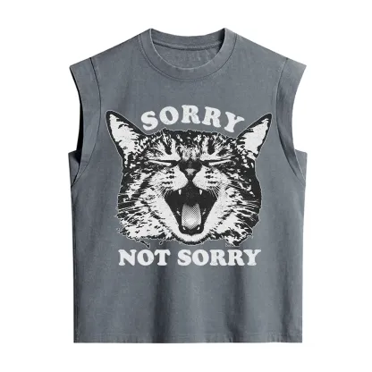 Purplehecate Sorry Not Sorry Funny Cat Vintage Washed Tank