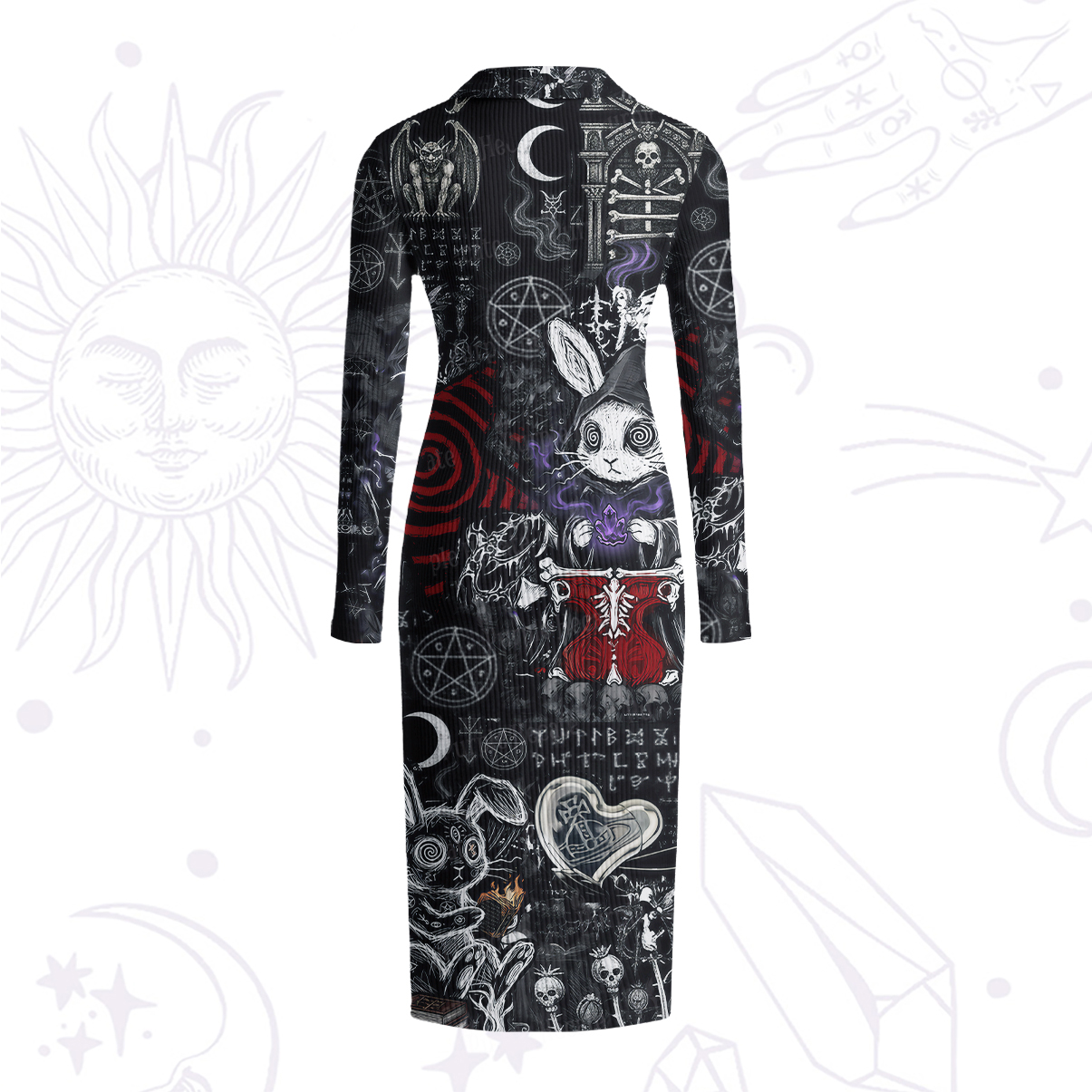 Purplehecate Gothic Cursed Bunny Ritual Ribbed Knit Dress