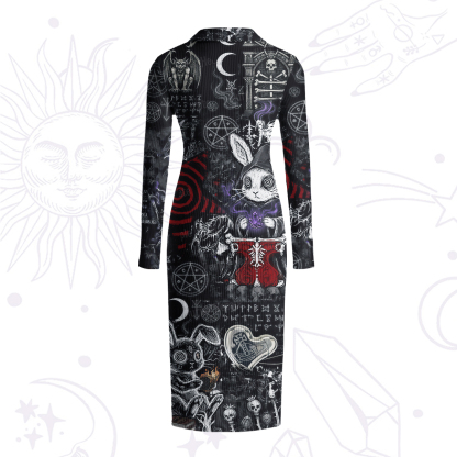 Purplehecate Gothic Cursed Bunny Ritual Ribbed Knit Dress