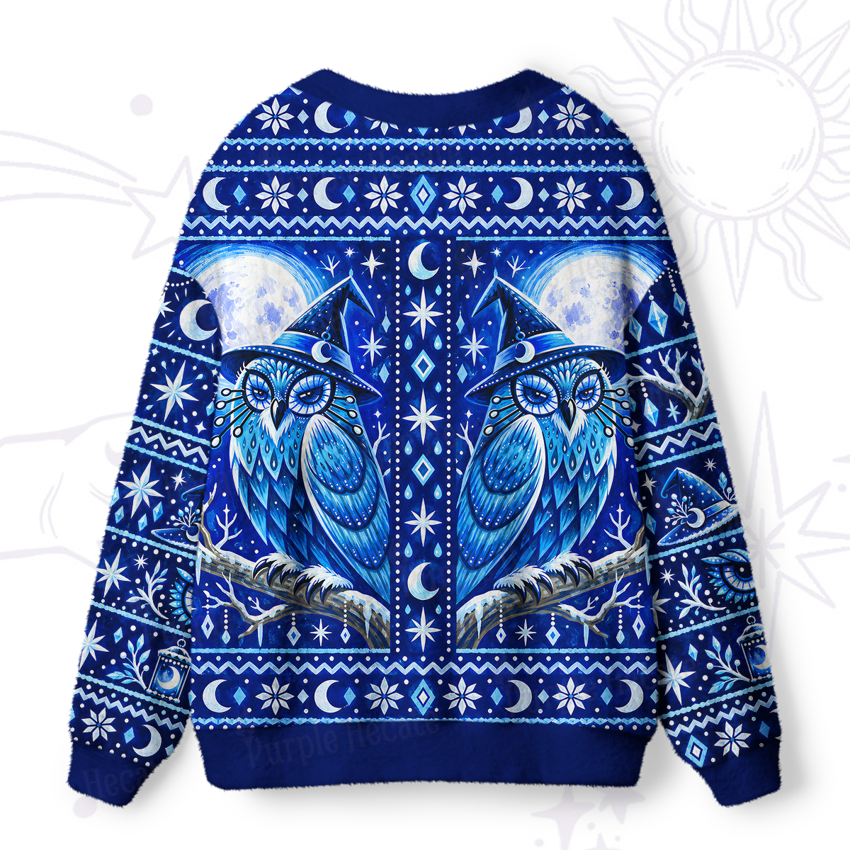 Purplehecate Mystic Snowy Owl Moon Magic Ugly Cardigan Sweaters
